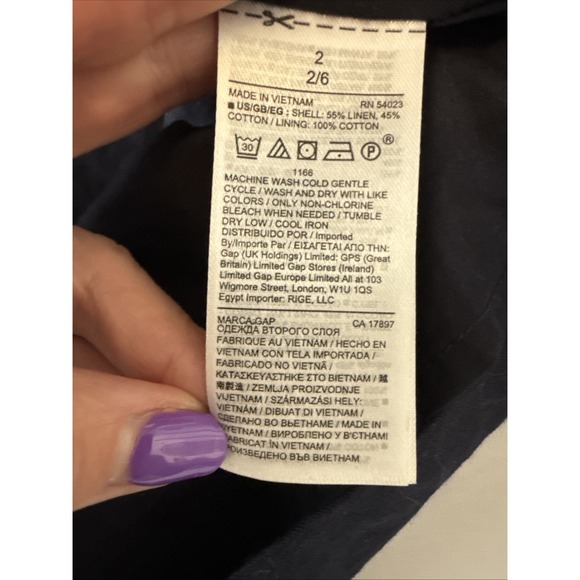 Gap Linen Dark Night Navy Blue Button Front Tie Midi Dress S Scandi Quiet Luxury - Picture 6 of 9